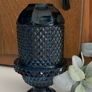 Vintage Viking Glass Blue Diamond Point Glimmer Fairy Tea Lamp